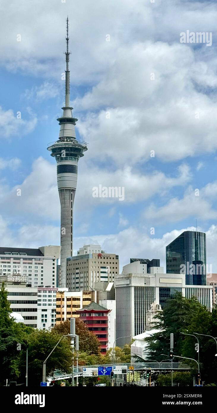 Sky Tower telecommunications and observation tower in central Auckland New Zealand - Smartphone Captured Stock Image
