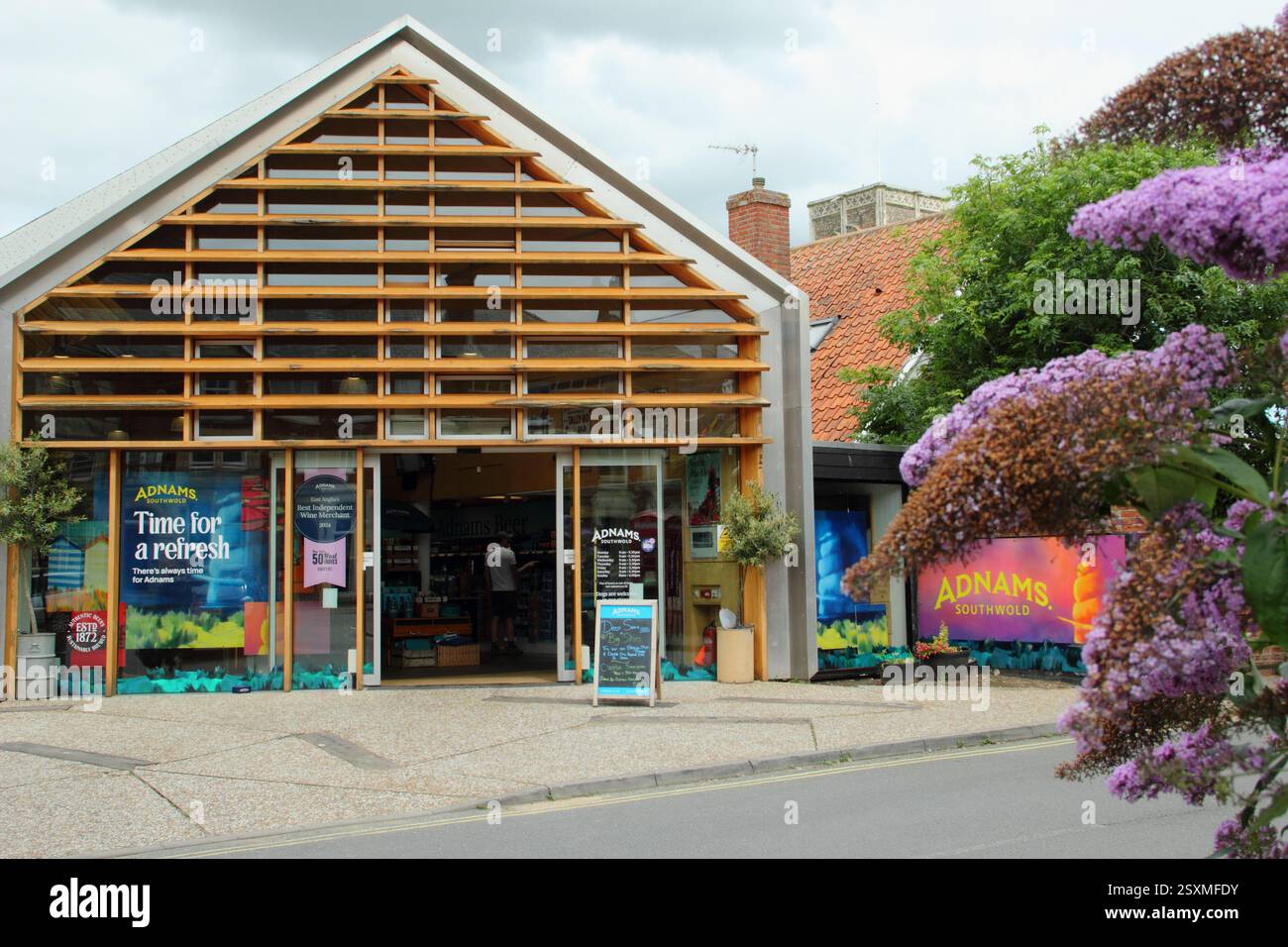 Adnams Brewery shop. Store of Adnams Brewery, Drayman Square, Southwold, Suffolk, UK. July, 2024 Stock Photo