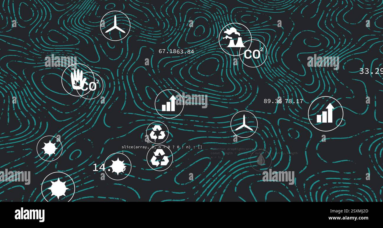 Image of data processing and ecology icons over shapes moving Stock ...