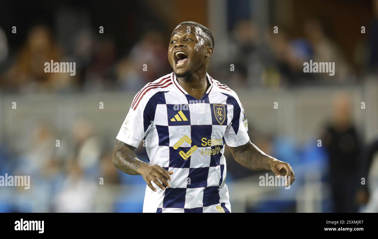 Real Salt Lake defender Javain Brown (91) competes against the San Jose ...