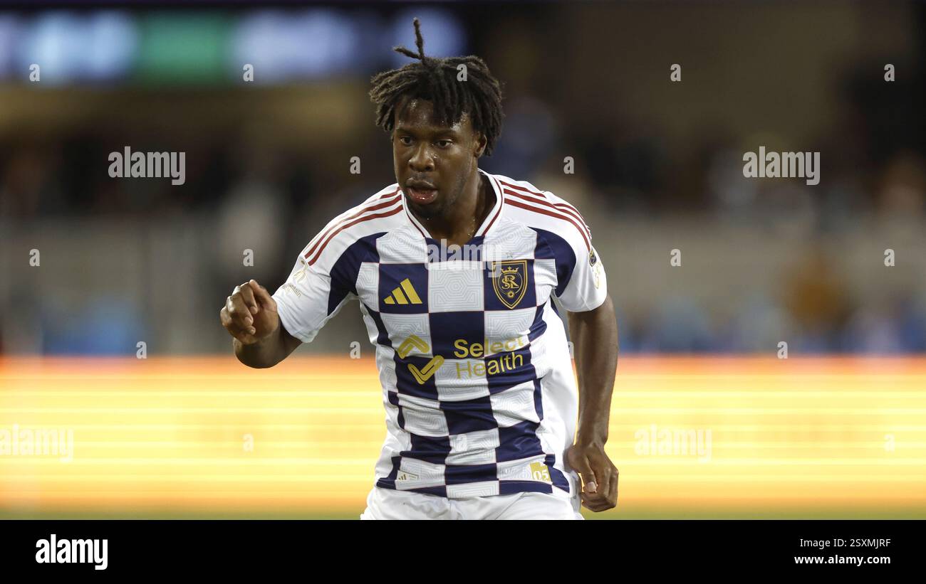 Real Salt Lake midfielder Emeka Eneli (14) controls the ball against ...