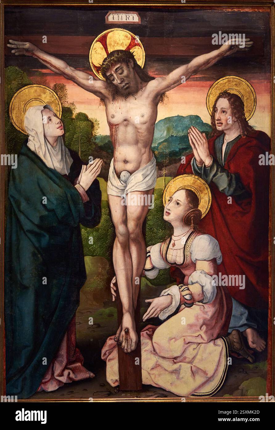 ALTARPIECE OF SANTA CASILDA, Retablo se Santa Casilda, 1524, Crucifixion, LEÓN PICARDO, Oil on board, Catedral de Santa María, Burgos, Spain Stock Photo