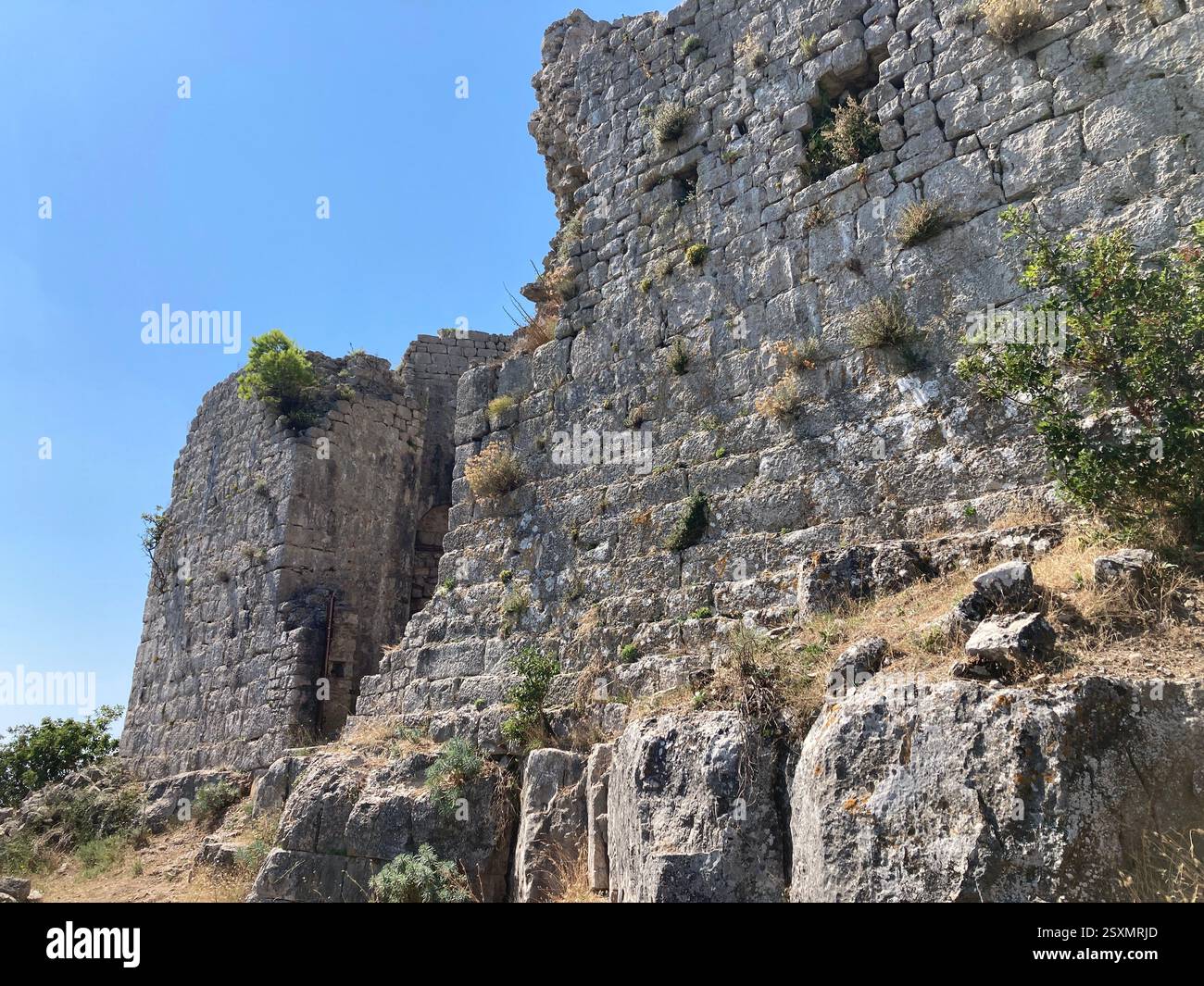 Fort Saint Michael ruin 6th-century hill fort, observation post. Byzantine era. Ugljan Island, Croatia. Ancient military stone castle destroyed - Smartphone Captured Stock Image