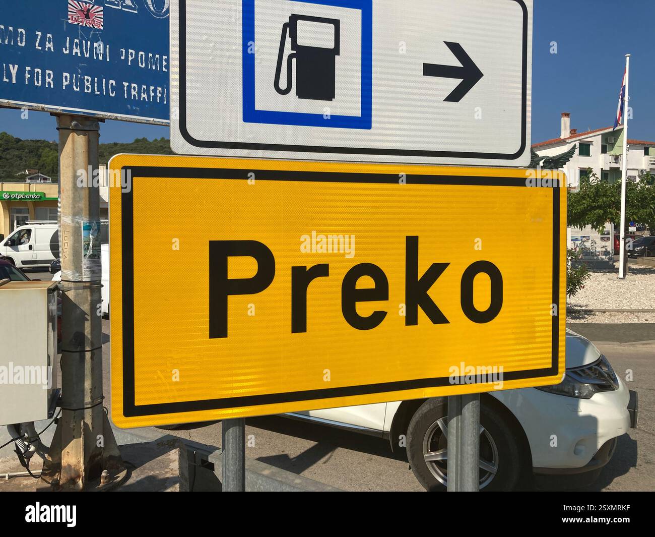Road sign in Preko, on the island of Ugljan near Zadar, Croatia - Smartphone Captured Stock Image