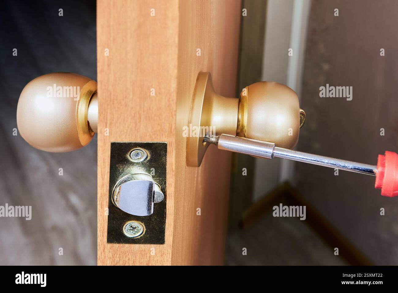 Picture of Lockset installation hi-res stock photography and images - Alamy