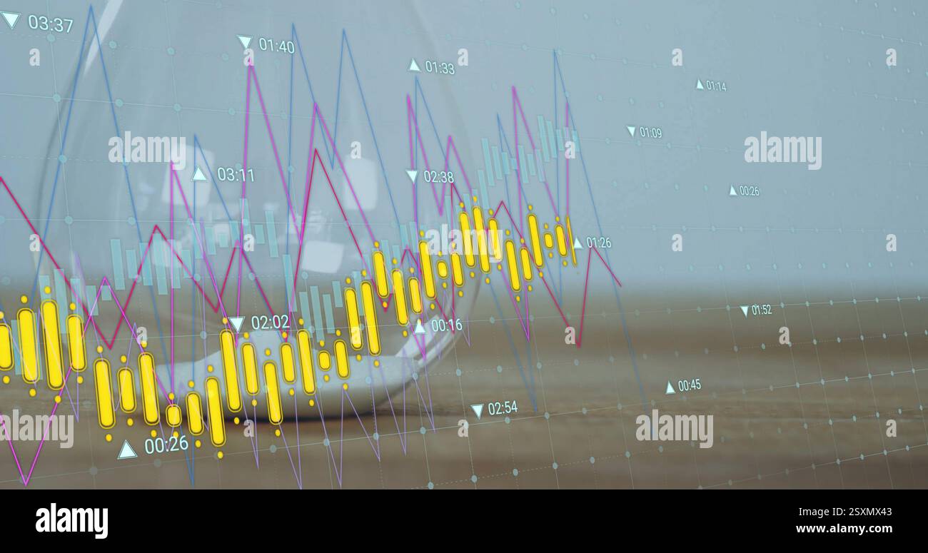 Image of data processing and diagrams over hourglass Stock Photo - Alamy