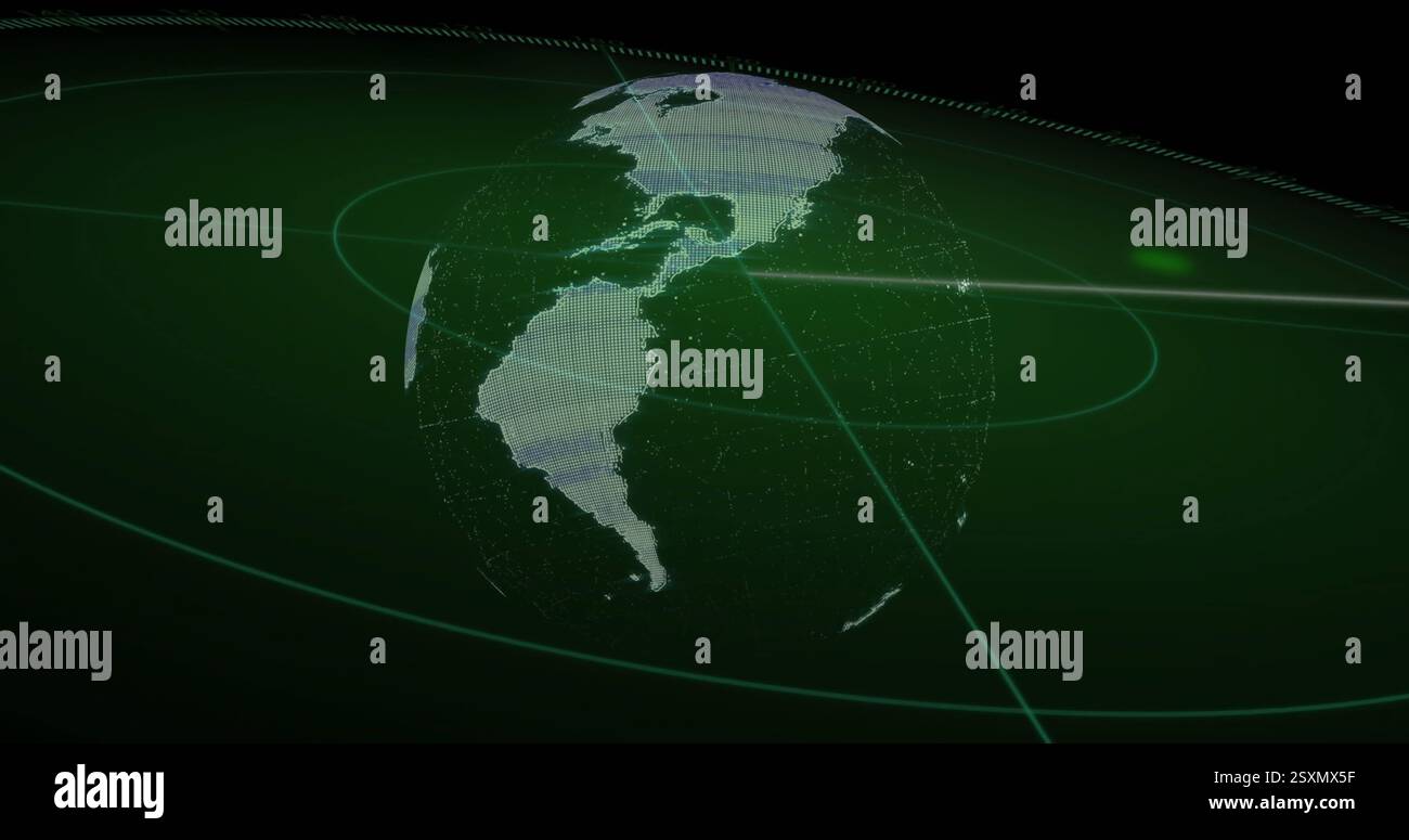 Image of scope scanning over spinning globe Stock Photo