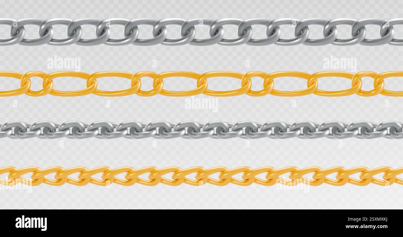Metallic chains collection - silver, golden links in different sizes ...