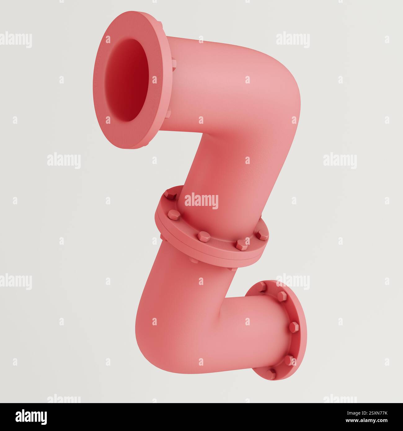 Abstract pink pipe with industrial elements isolated on white background. 3d rendering Stock Photo