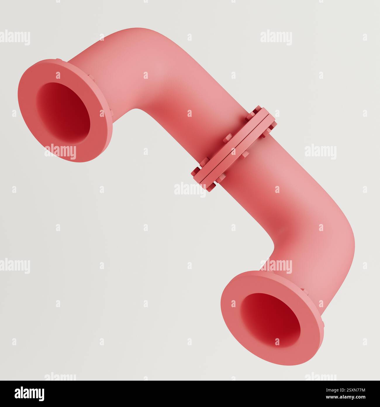 Abstract pink pipe with industrial elements isolated on white background. 3d rendering Stock Photo