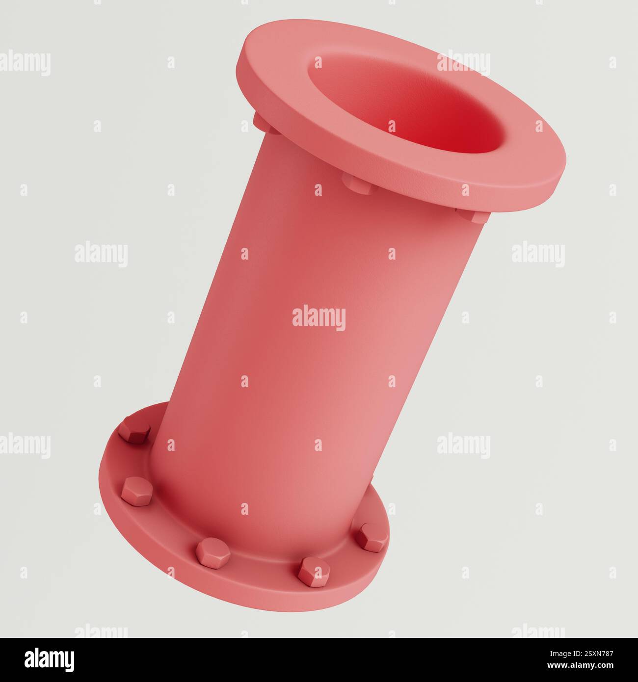 Abstract pink pipe with industrial elements isolated on white background. 3d rendering Stock Photo
