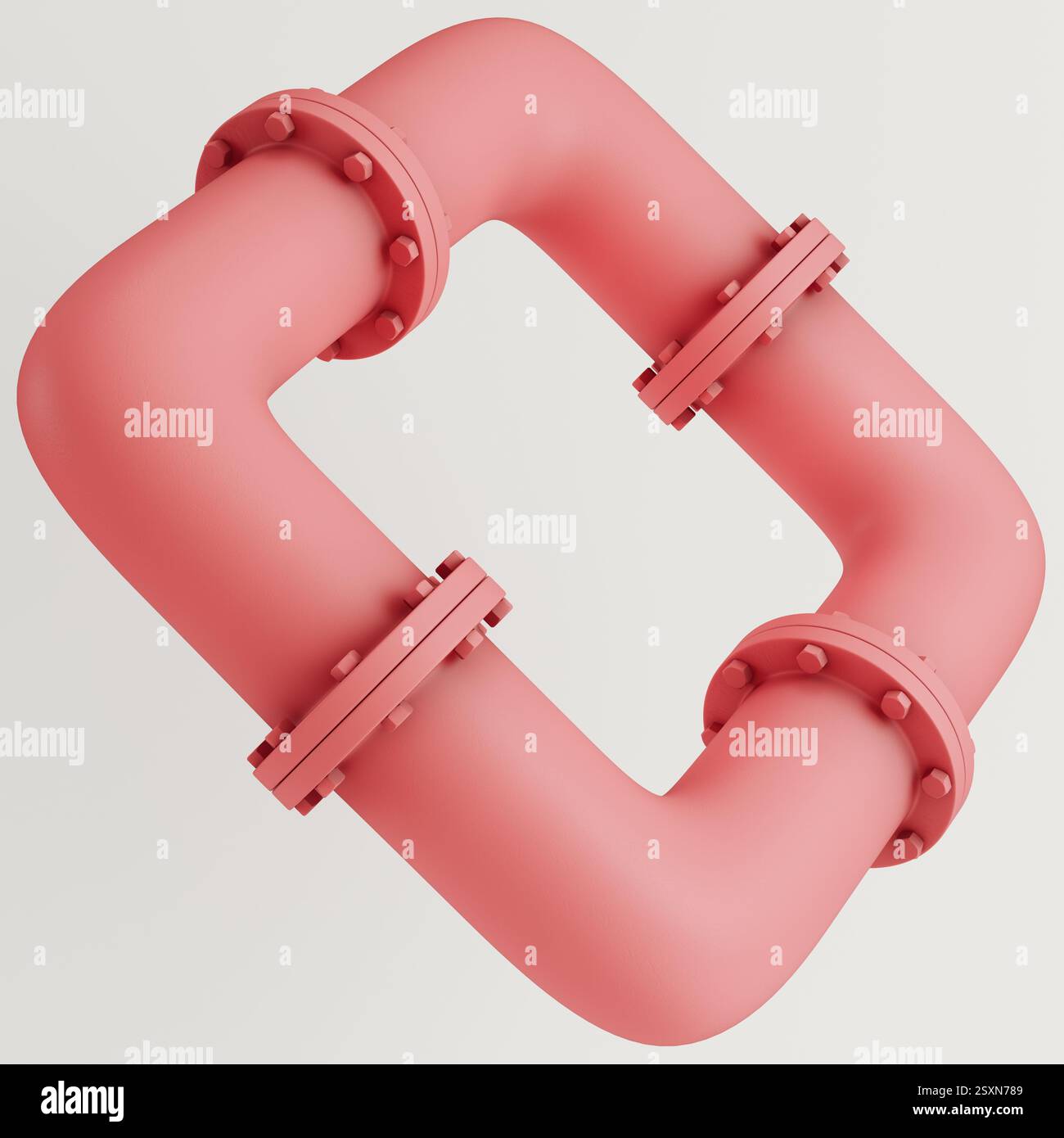 Abstract pink pipe with industrial elements isolated on white background. 3d rendering Stock Photo