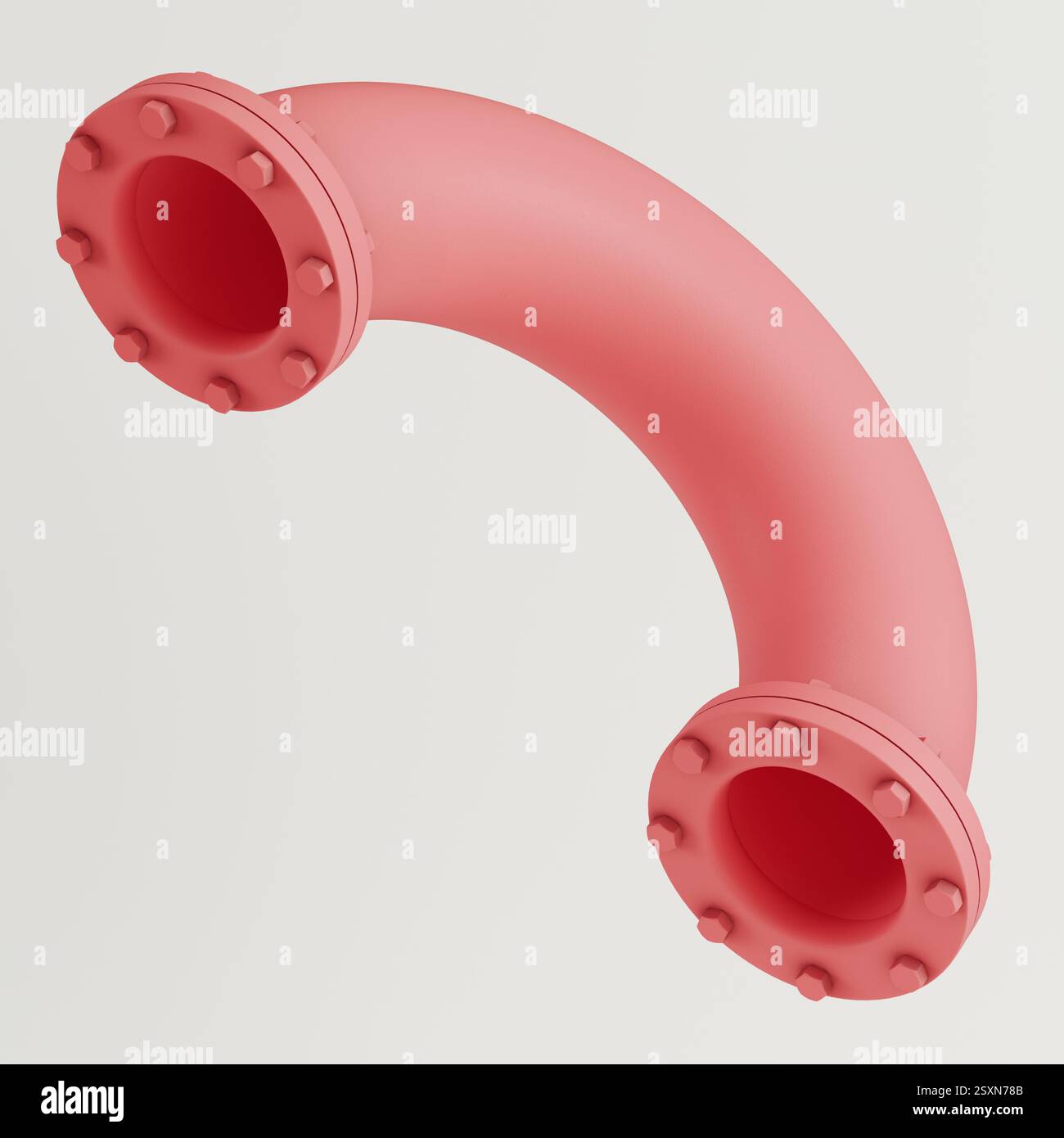 Abstract pink pipe with industrial elements isolated on white background. 3d rendering Stock Photo