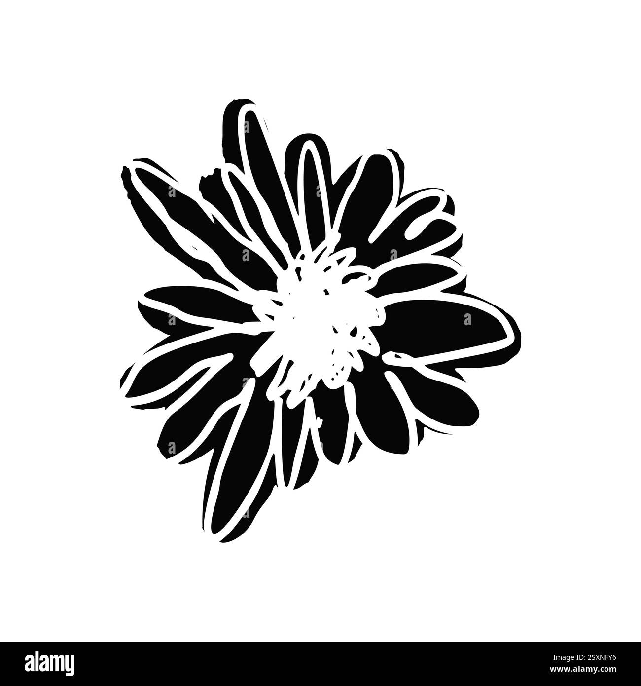 Hand drawn black ink abstract daisy flower silhouette isolated on white ...