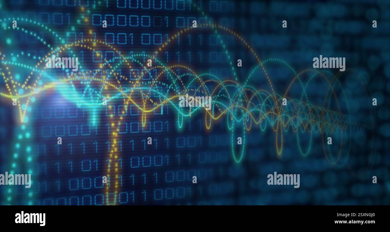 Image of network of connections over binary coding Stock Photo