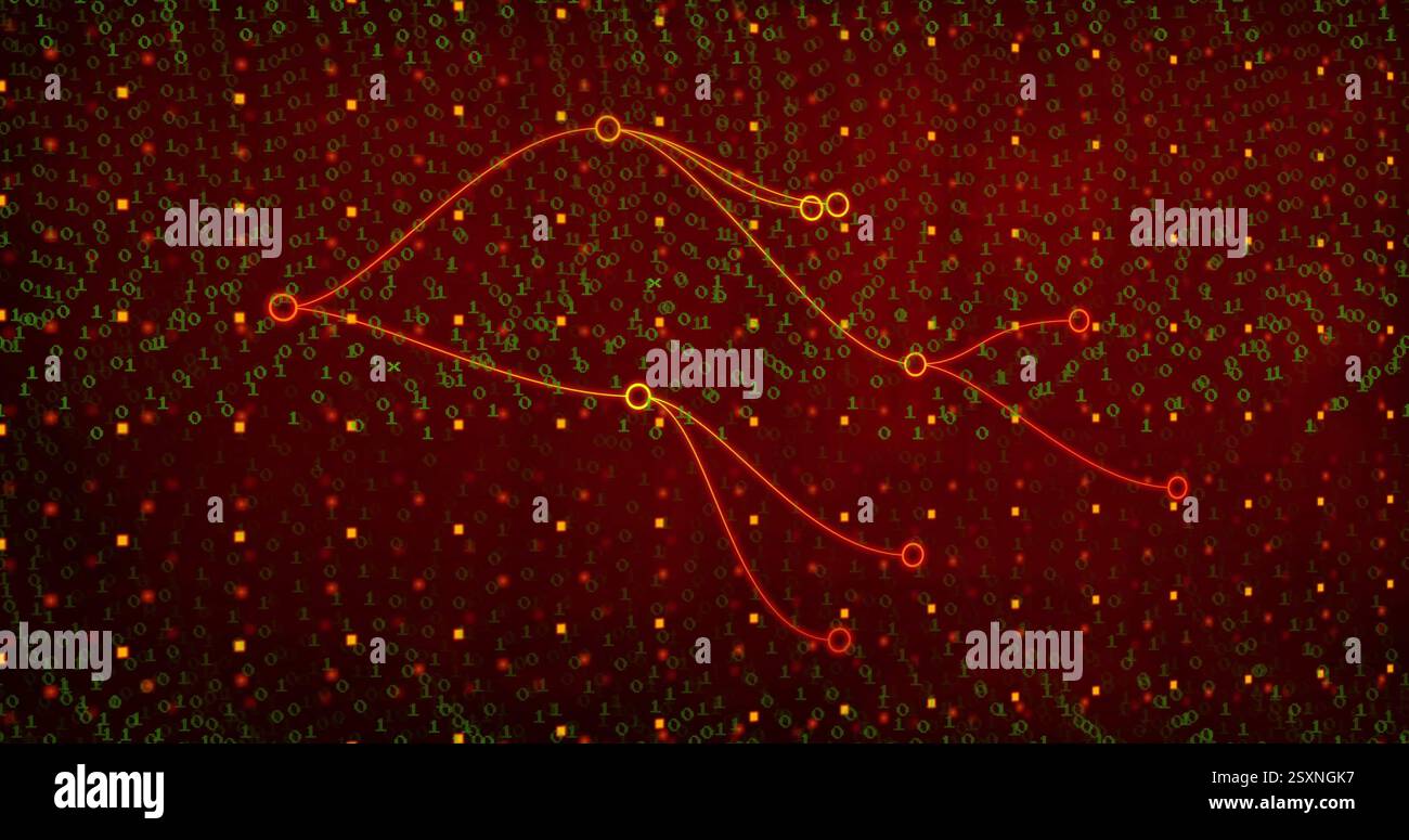 Image of network of connections over binary coding Stock Photo