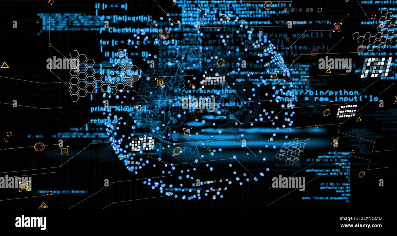 Digital data processing and network connections image over abstract background Stock Photo