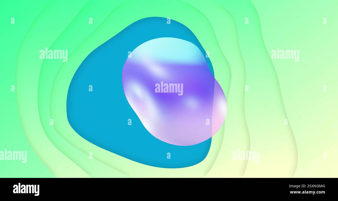 Abstract image with fluid shapes and gradients in green, blue, and ...