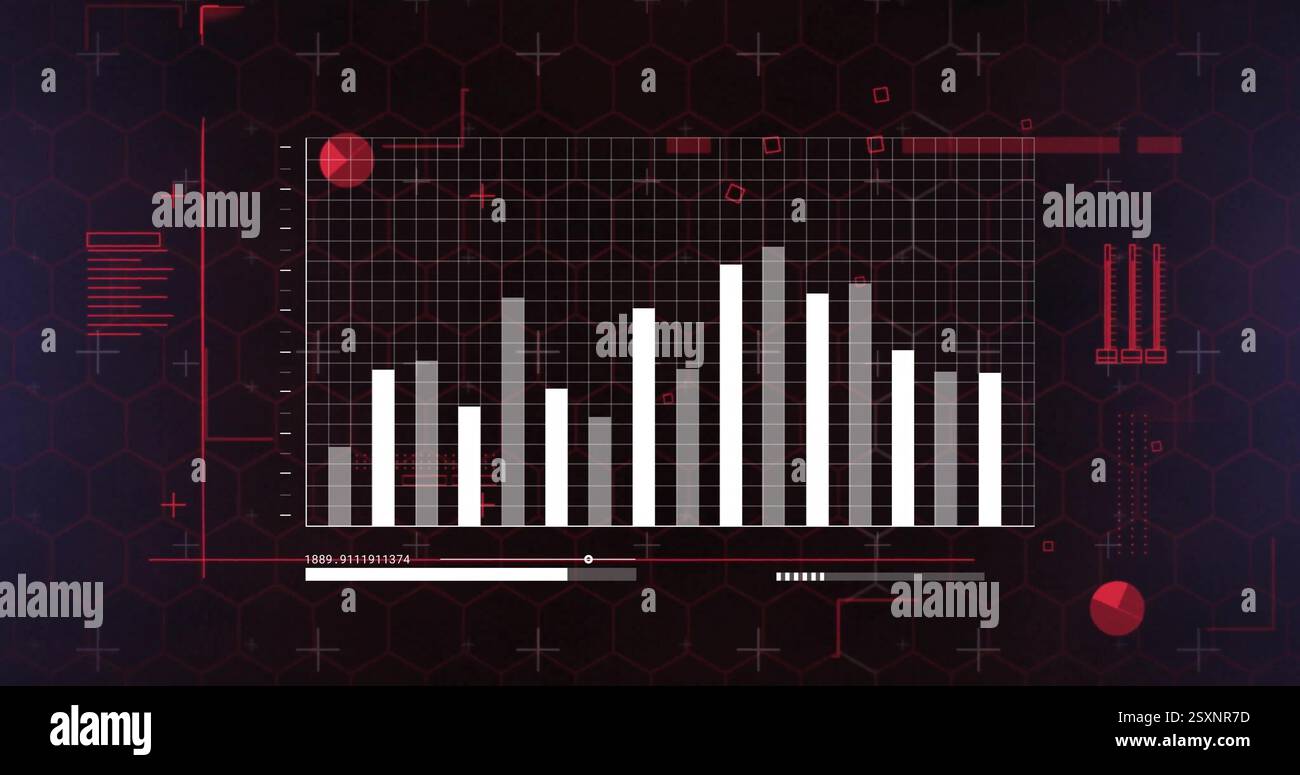 Image of data processing and diagrams over black background Stock Photo