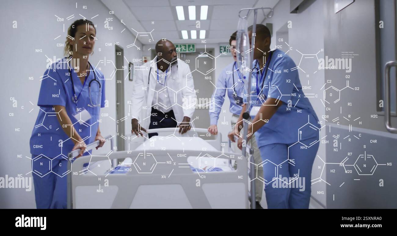 Image of scientific data processing over diverse doctors Stock Photo