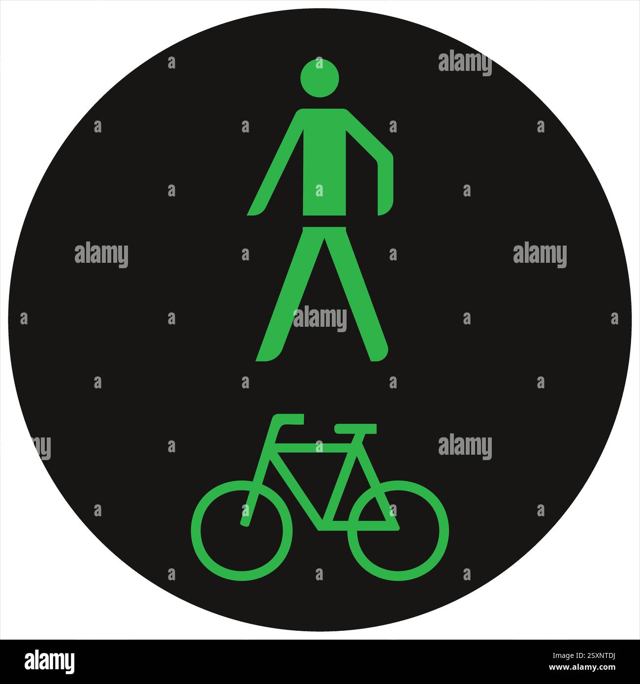 Green pedestrian and bicycle traffic light signal indicating it is safe to walk and cycle. Stock Vector