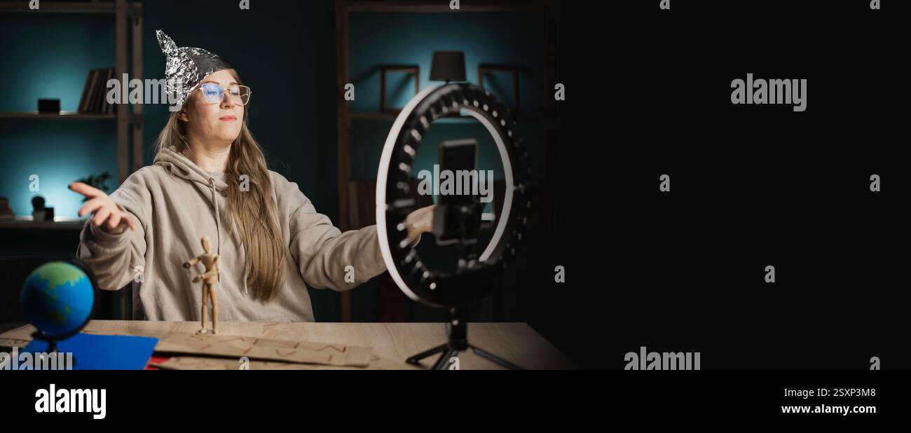 Crazy female conspiracy theorist blogger streaming live at home using ...