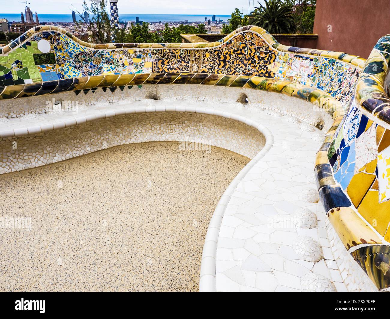 The iconic bench in Nature Square in Parc Güell, Barcelona Stock Photo ...