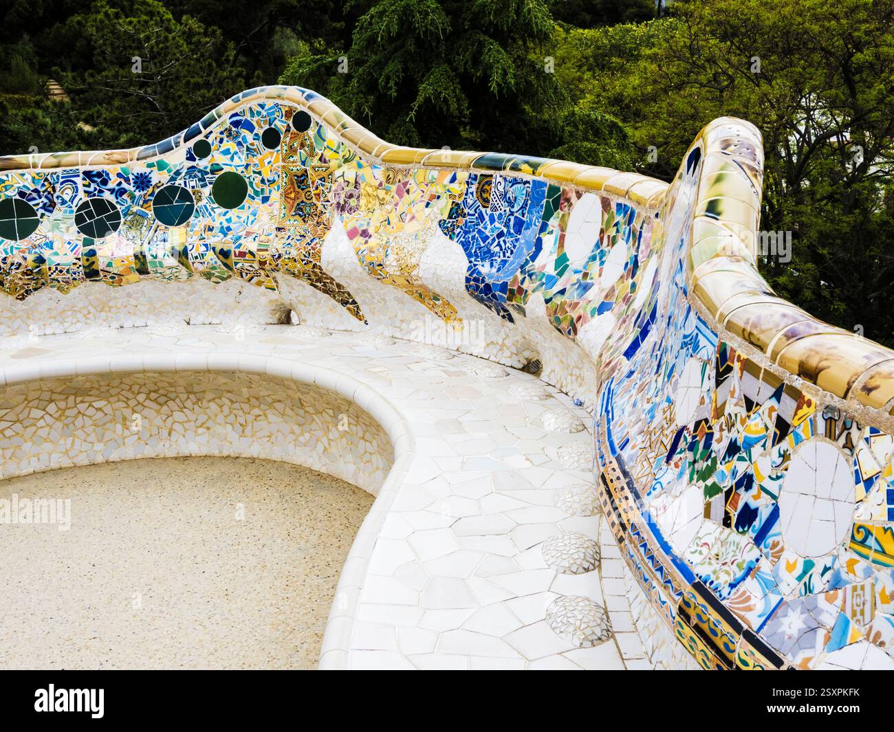 Part of the iconic bench in Nature Square or Plaça de la Natura in Parc ...