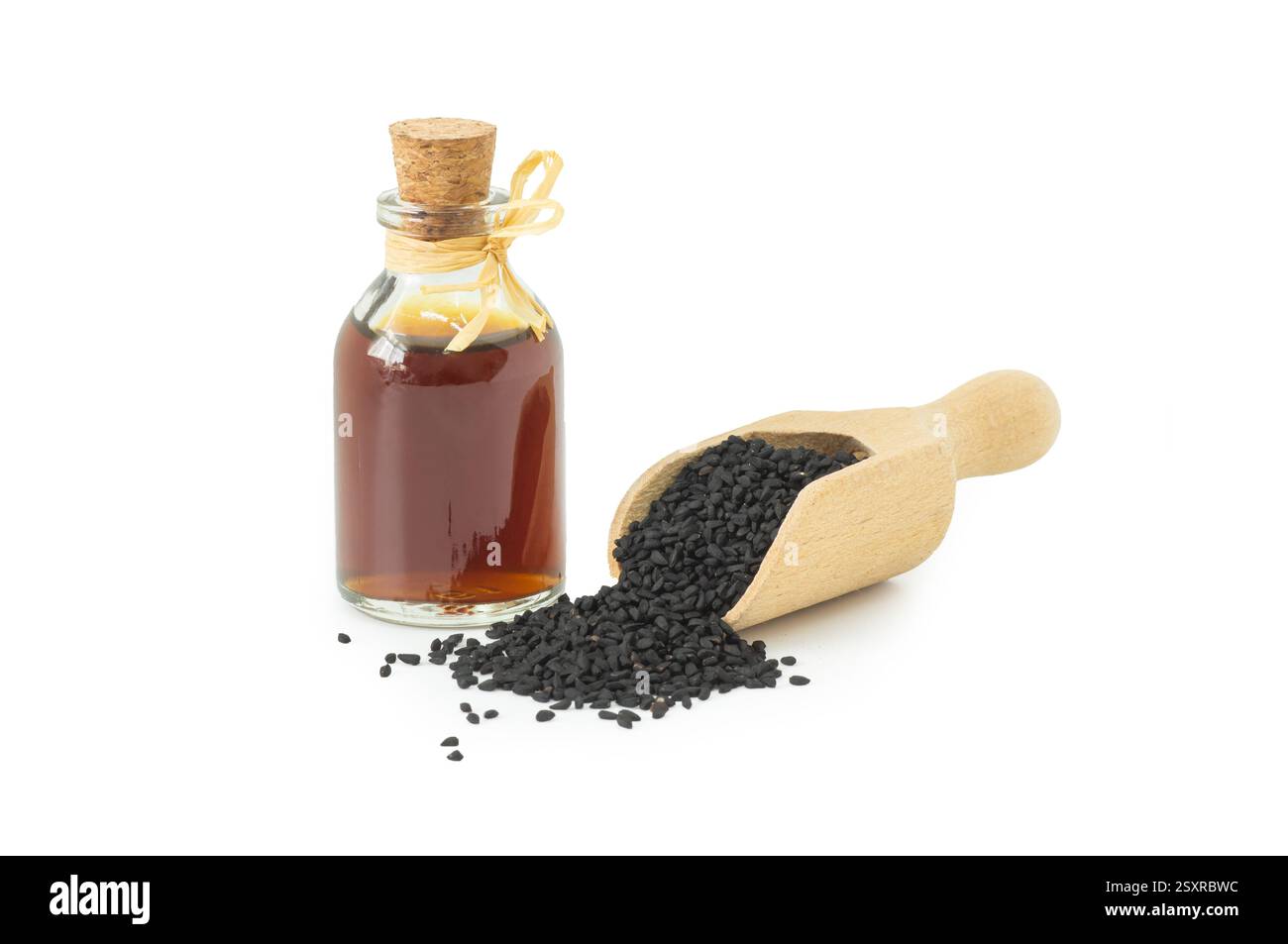 Glass bottle of black cumin seeds essential oil , Nigella Sativa in ...