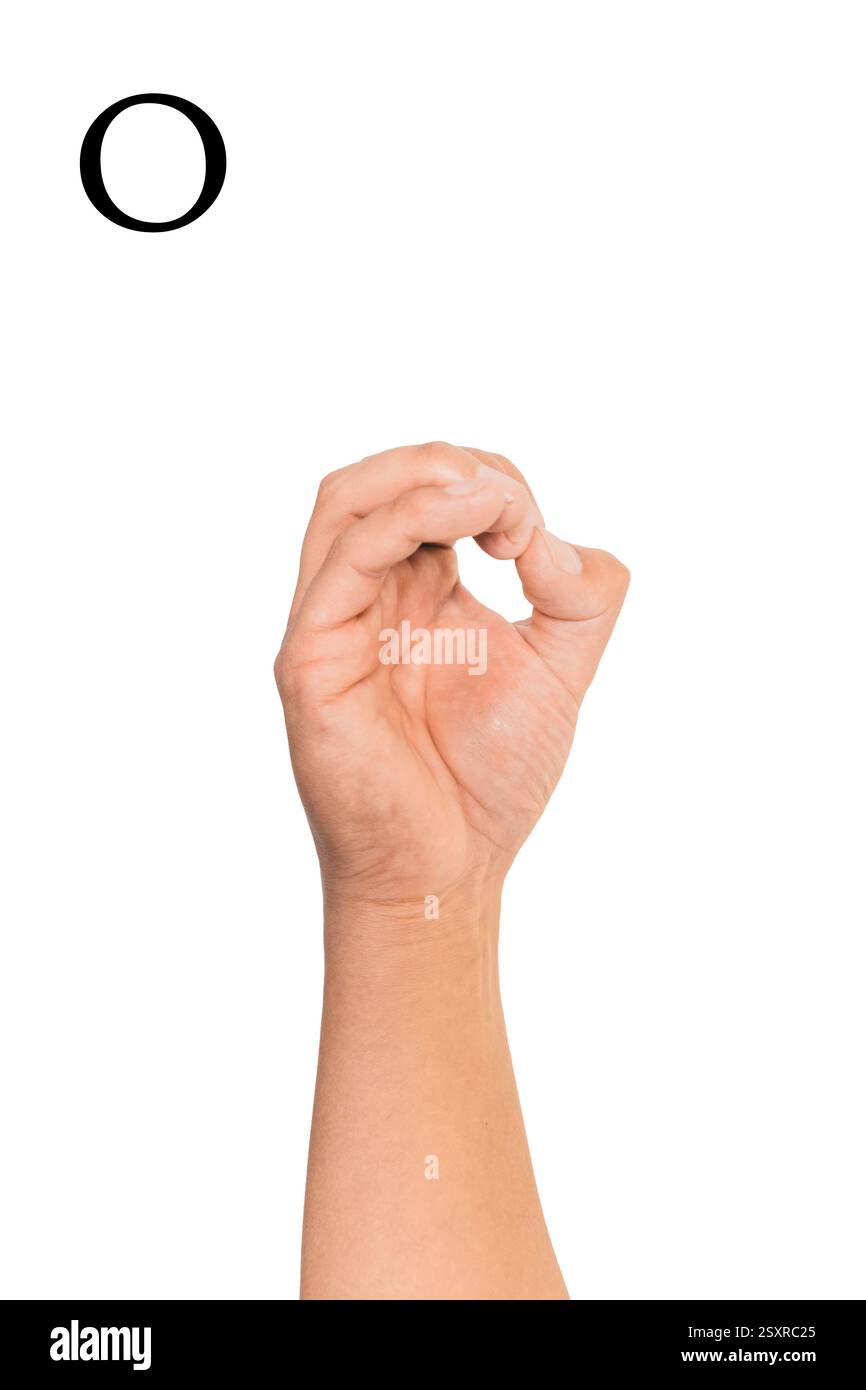 Sign language letter O with white background Stock Photo - Alamy