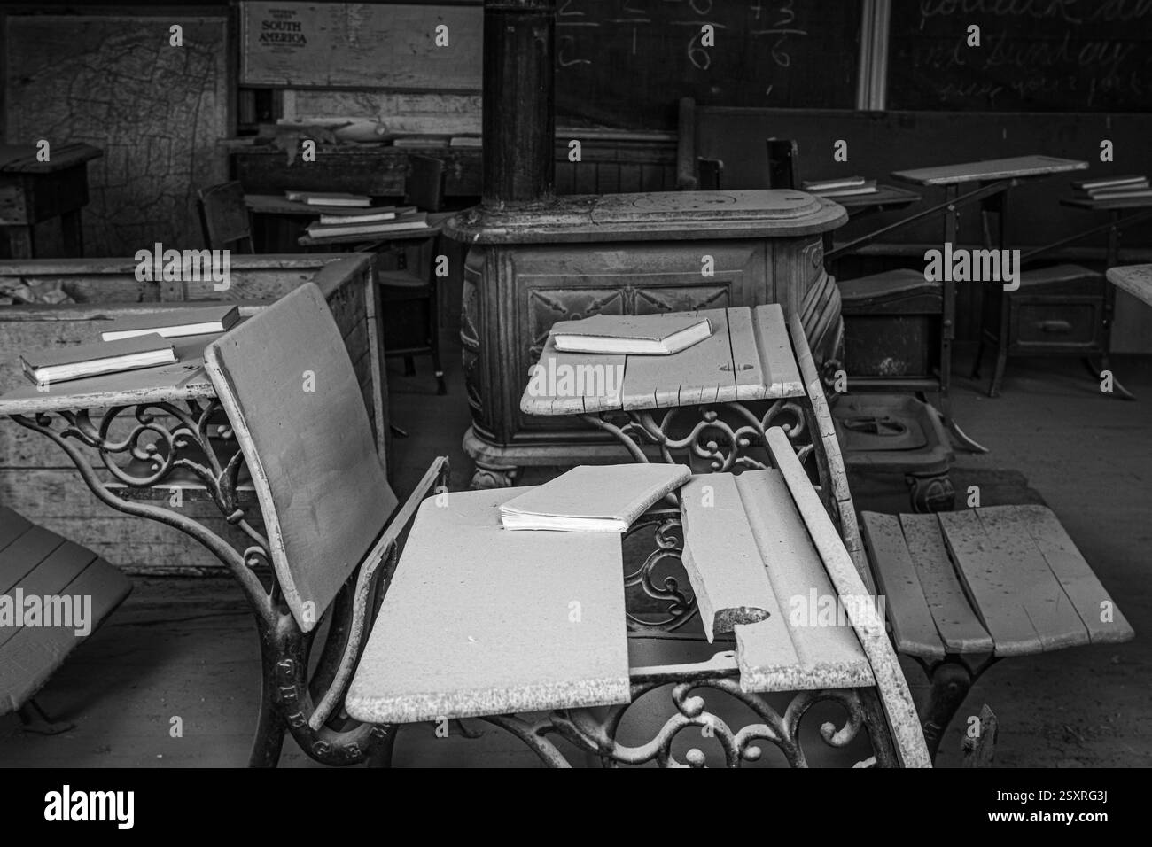 Historic school desks Black and White Stock Photos & Images - Alamy