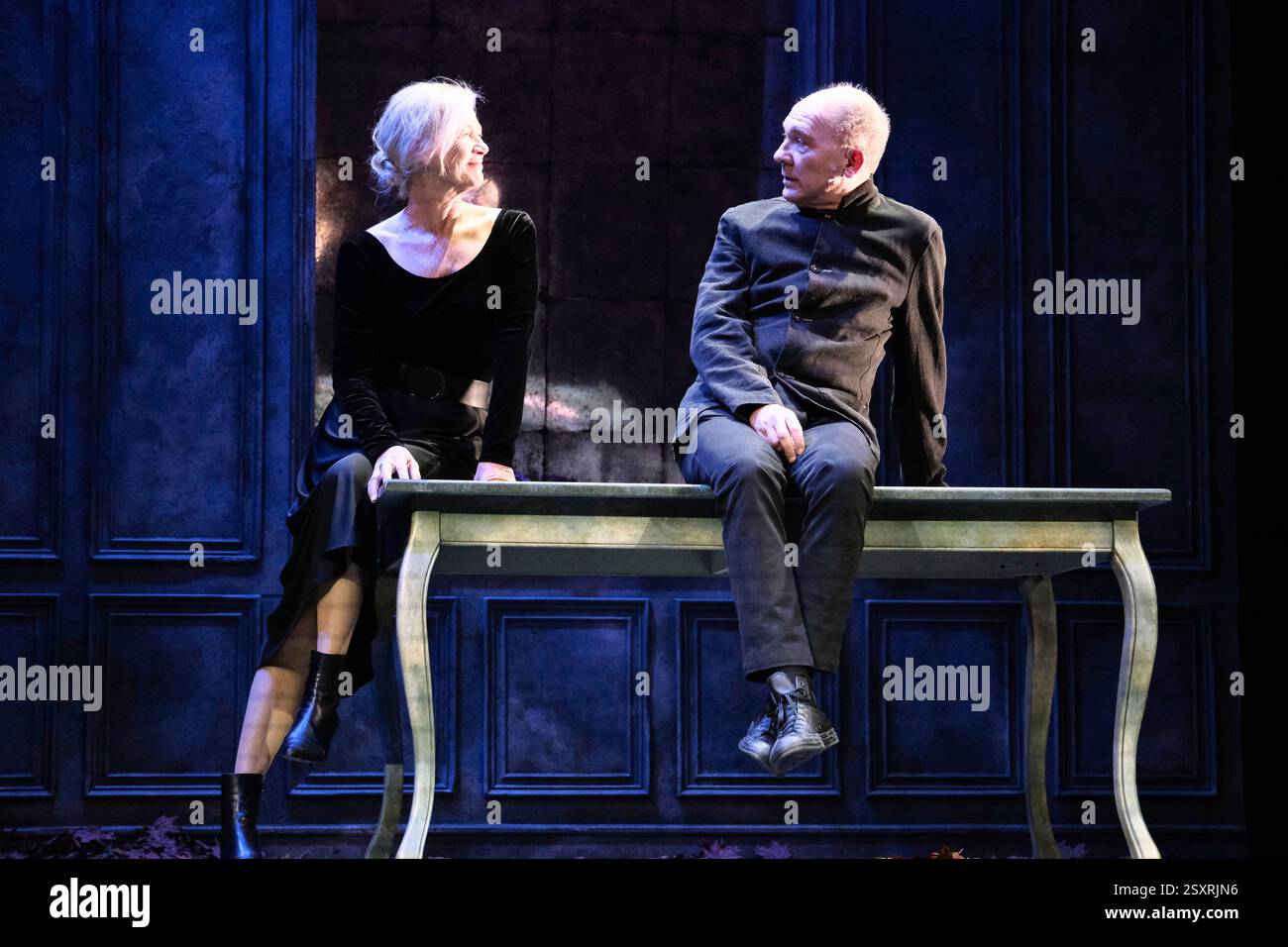 Infanta Isabel Theatre, Madrid, Spain. 25th Feb, 2025.  Presentation of the play 'La Musica', based on a text by Marguerite Duras. L to R: Ana Duato, actress, and Dario Grandinetti, actor. Credit: EnriquePSans/Alamy Live News Stock Photo