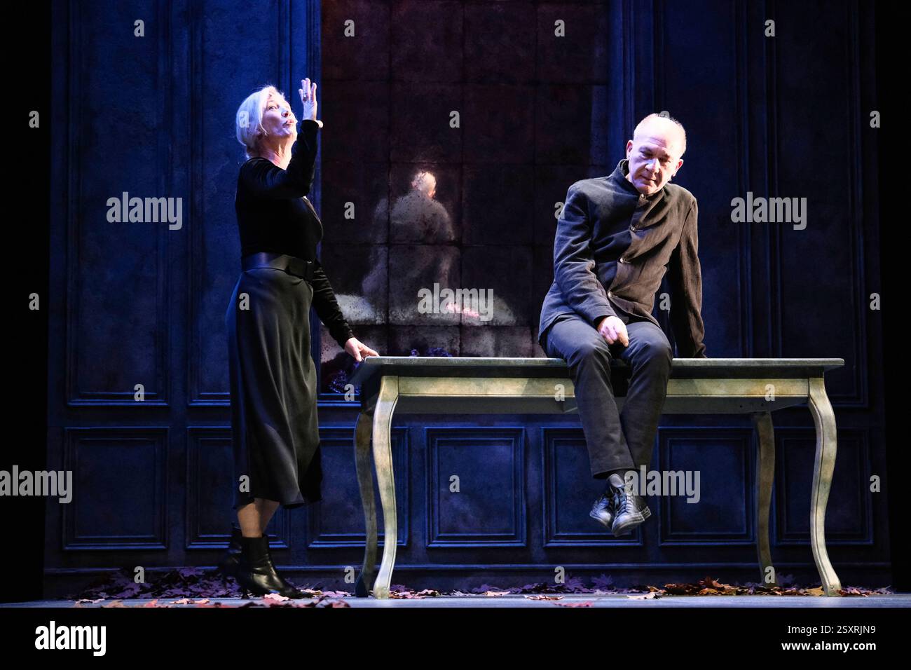 Infanta Isabel Theatre, Madrid, Spain. 25th Feb, 2025.  Presentation of the play 'La Musica', based on a text by Marguerite Duras. L to R: Ana Duato, actress, and Dario Grandinetti, actor. Credit: EnriquePSans/Alamy Live News Stock Photo