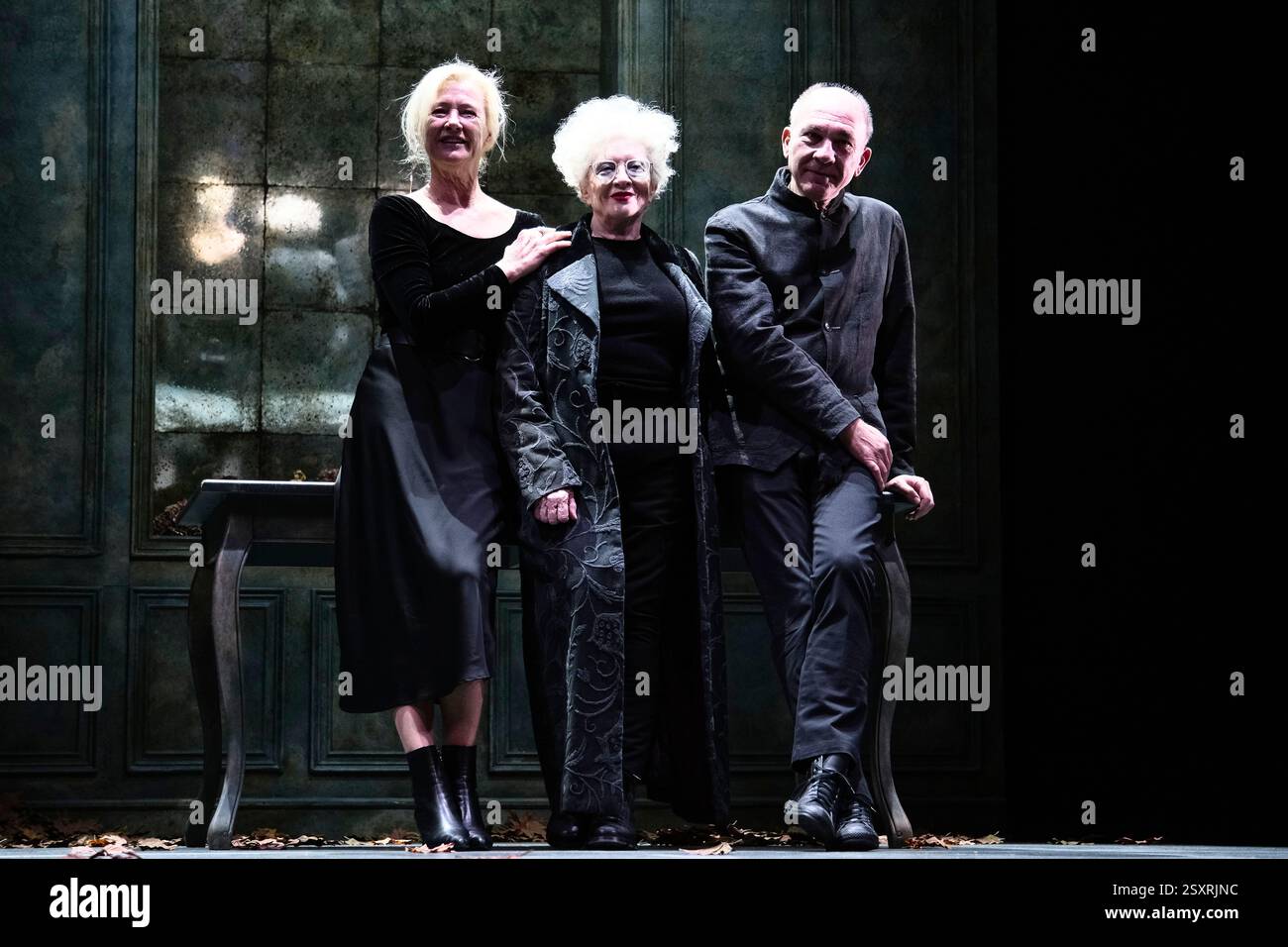 Infanta Isabel Theatre, Madrid, Spain. 25th Feb, 2025.  Presentation of the play 'La Musica', based on a text by Marguerite Duras. L to R: Ana Duato, actress, Magüi Mira, Director, and Dario Grandinetti, actor. Credit: EnriquePSans/Alamy Live News Stock Photo