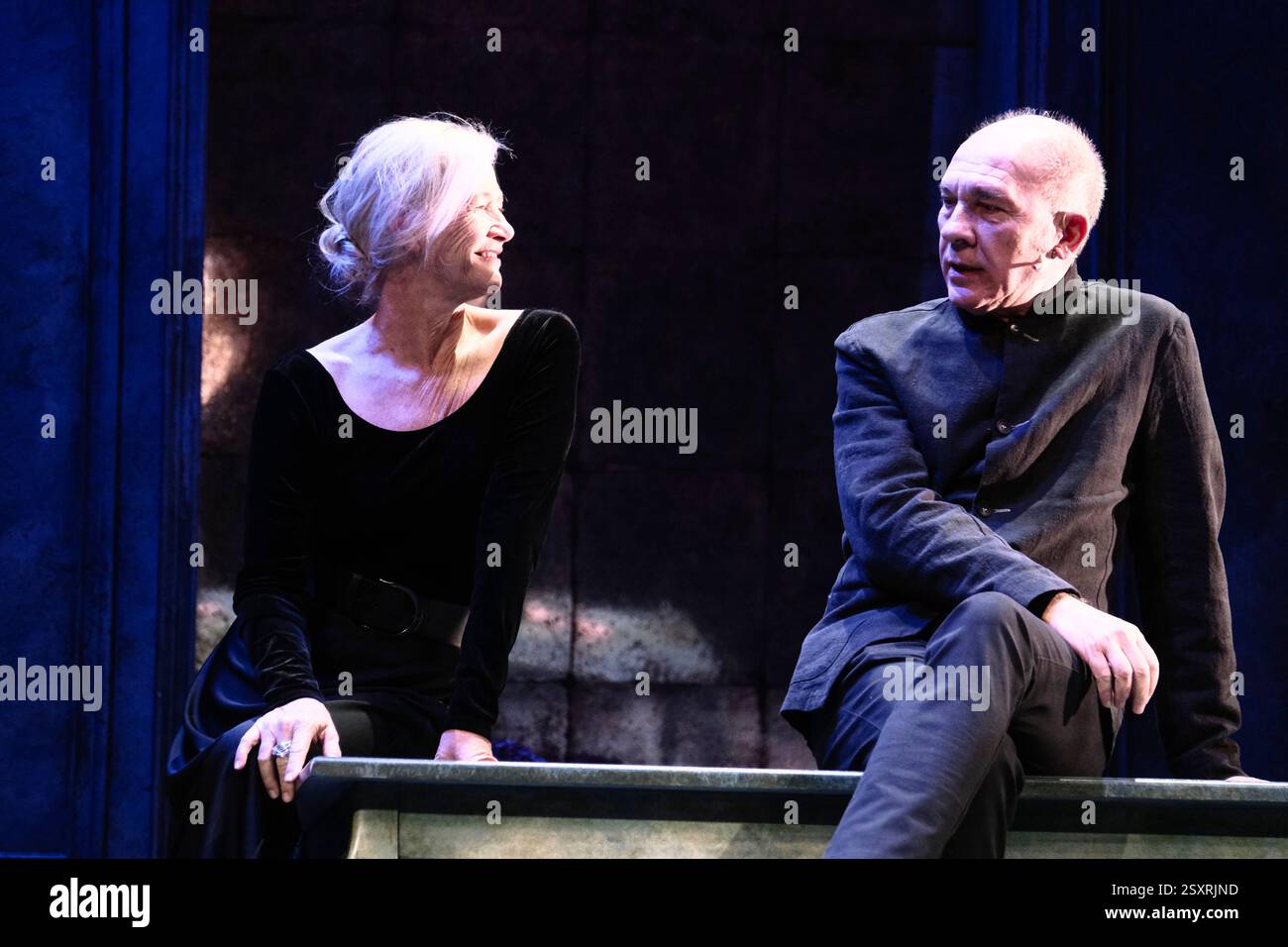Infanta Isabel Theatre, Madrid, Spain. 25th Feb, 2025.  Presentation of the play 'La Musica', based on a text by Marguerite Duras. L to R: Ana Duato, actress, and Dario Grandinetti, actor. Credit: EnriquePSans/Alamy Live News Stock Photo