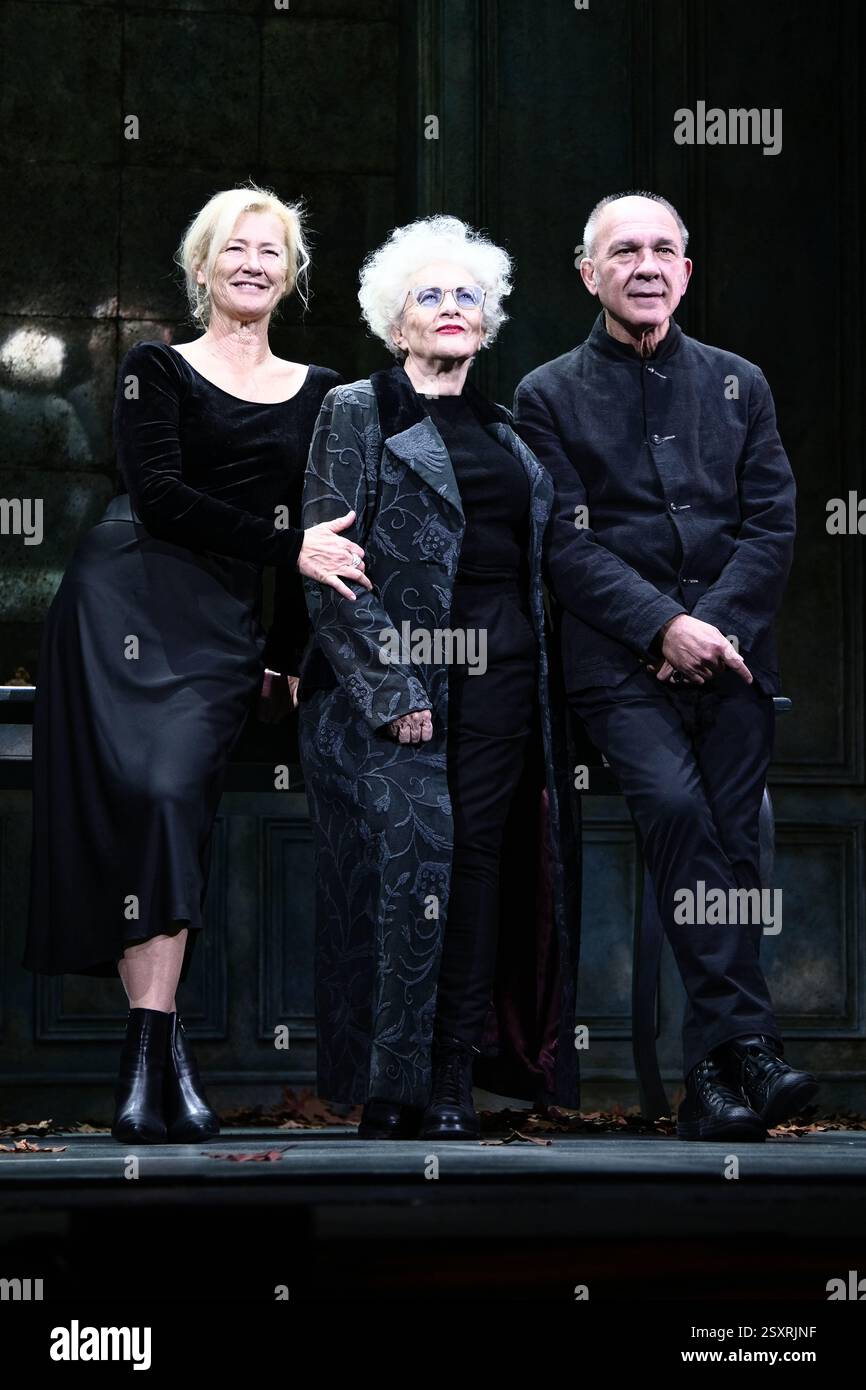 Infanta Isabel Theatre, Madrid, Spain. 25th Feb, 2025.  Presentation of the play 'La Musica', based on a text by Marguerite Duras. L to R: Ana Duato, actress, Magüi Mira, Director, and Dario Grandinetti, actor. Credit: EnriquePSans/Alamy Live News Stock Photo