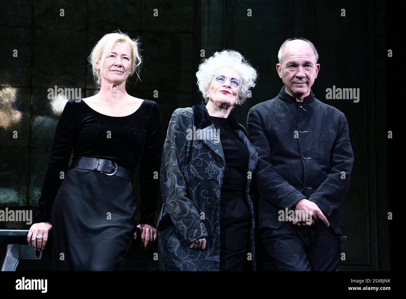 Infanta Isabel Theatre, Madrid, Spain. 25th Feb, 2025.  Presentation of the play 'La Musica', based on a text by Marguerite Duras. L to R: Ana Duato, actress, Magüi Mira, Director, and Dario Grandinetti, actor. Credit: EnriquePSans/Alamy Live News Stock Photo