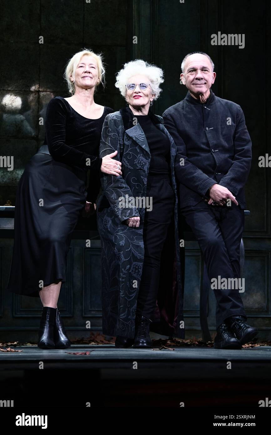 Infanta Isabel Theatre, Madrid, Spain. 25th Feb, 2025.  Presentation of the play 'La Musica', based on a text by Marguerite Duras. L to R: Ana Duato, actress, Magüi Mira, Director, and Dario Grandinetti, actor. Credit: EnriquePSans/Alamy Live News Stock Photo