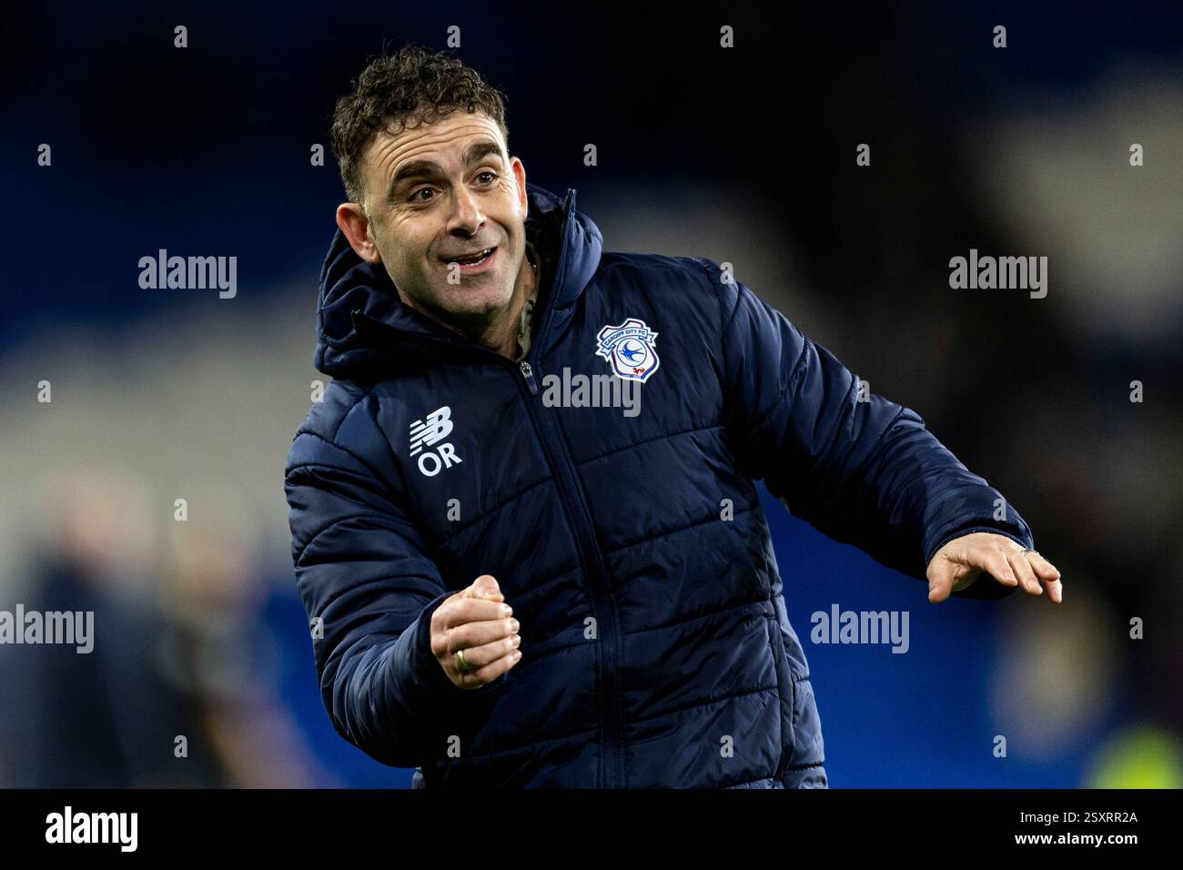 Cardiff City manager Ömer Riza celebrates at full time. EFL Skybet ...