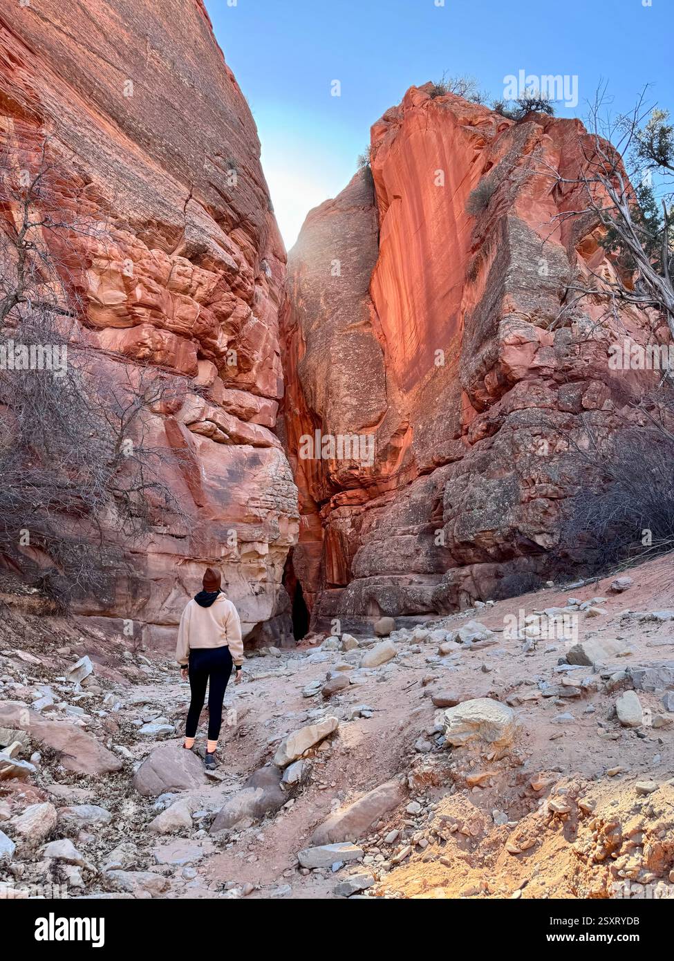 Girl in front of slot canyon - Smartphone Captured Stock Image