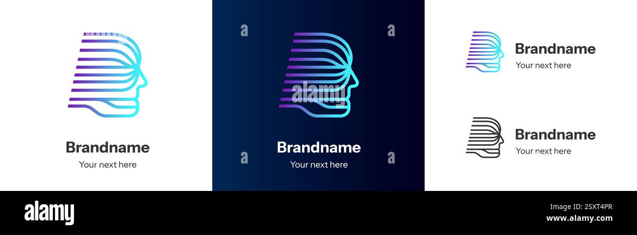 Artificial intelligence head logo. Futuristic face silhouette with ...