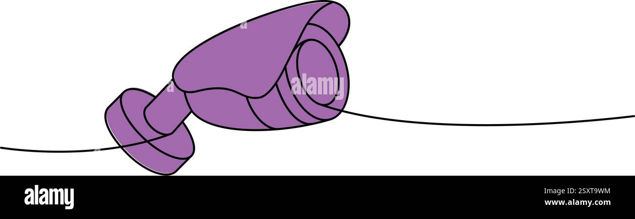 Video camera one line colored continuous drawing. Security surveillance system. Vector illustration Stock Vector