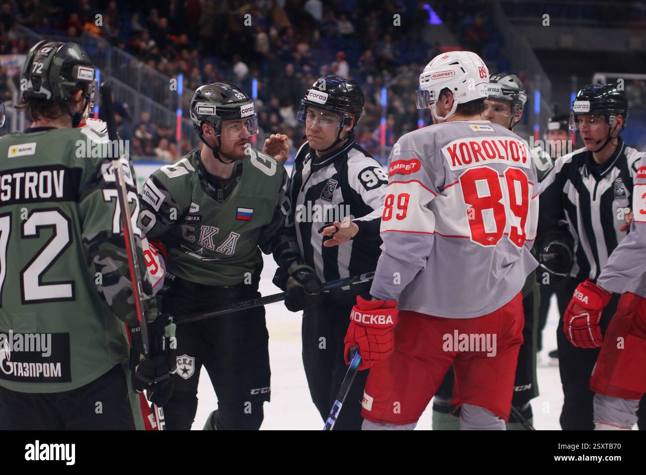 Ilya Karpukhin (89) of SKA and Veniamin Korolev (89) of Spartak Hockey ...