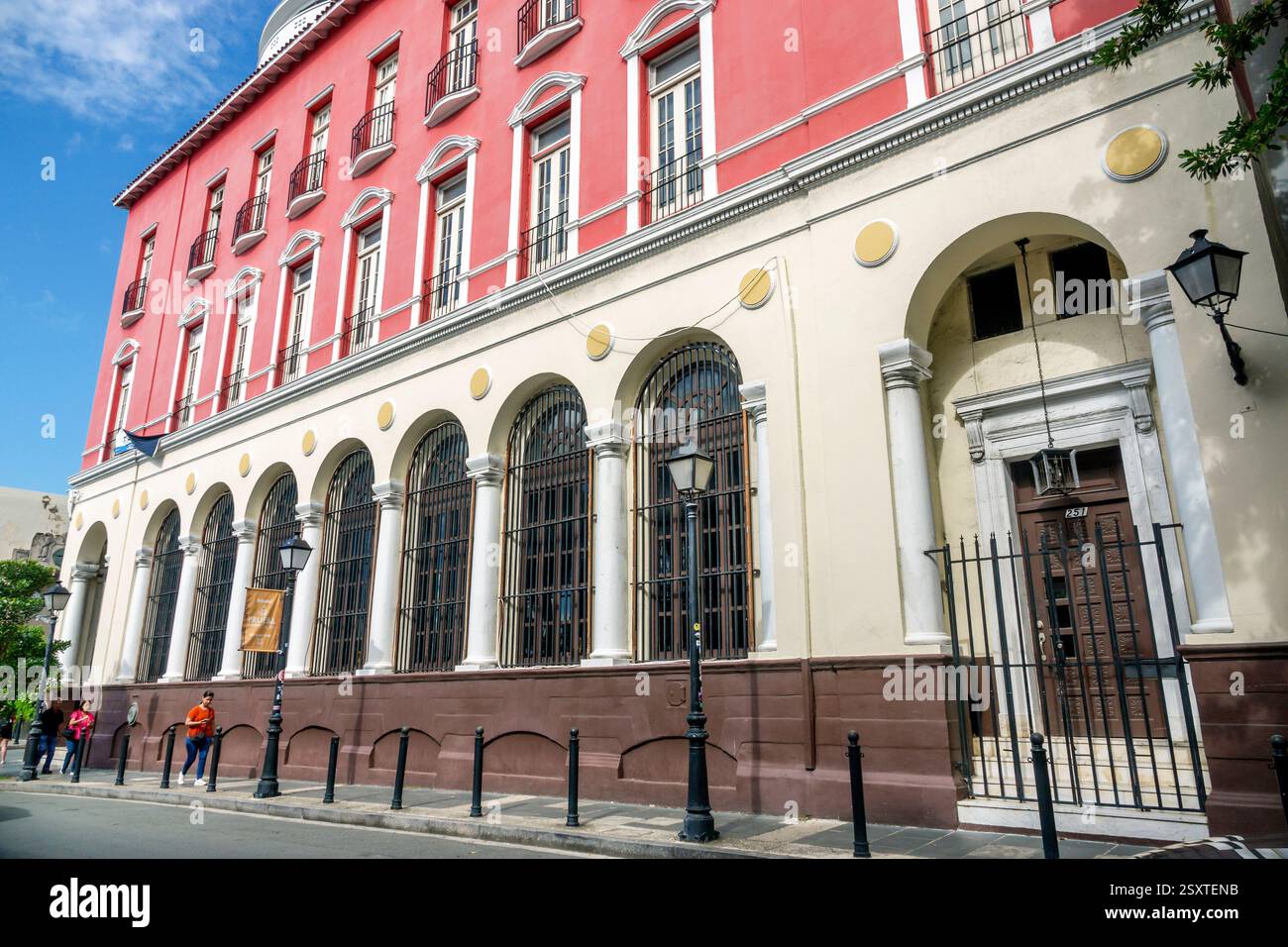 San Juan Puerto Rico,Viejo Old San Juan,Calle Recinto Sur,historic mixed use building,Spanish Colonial Revival architecture,classical elements,stucco Stock Photo