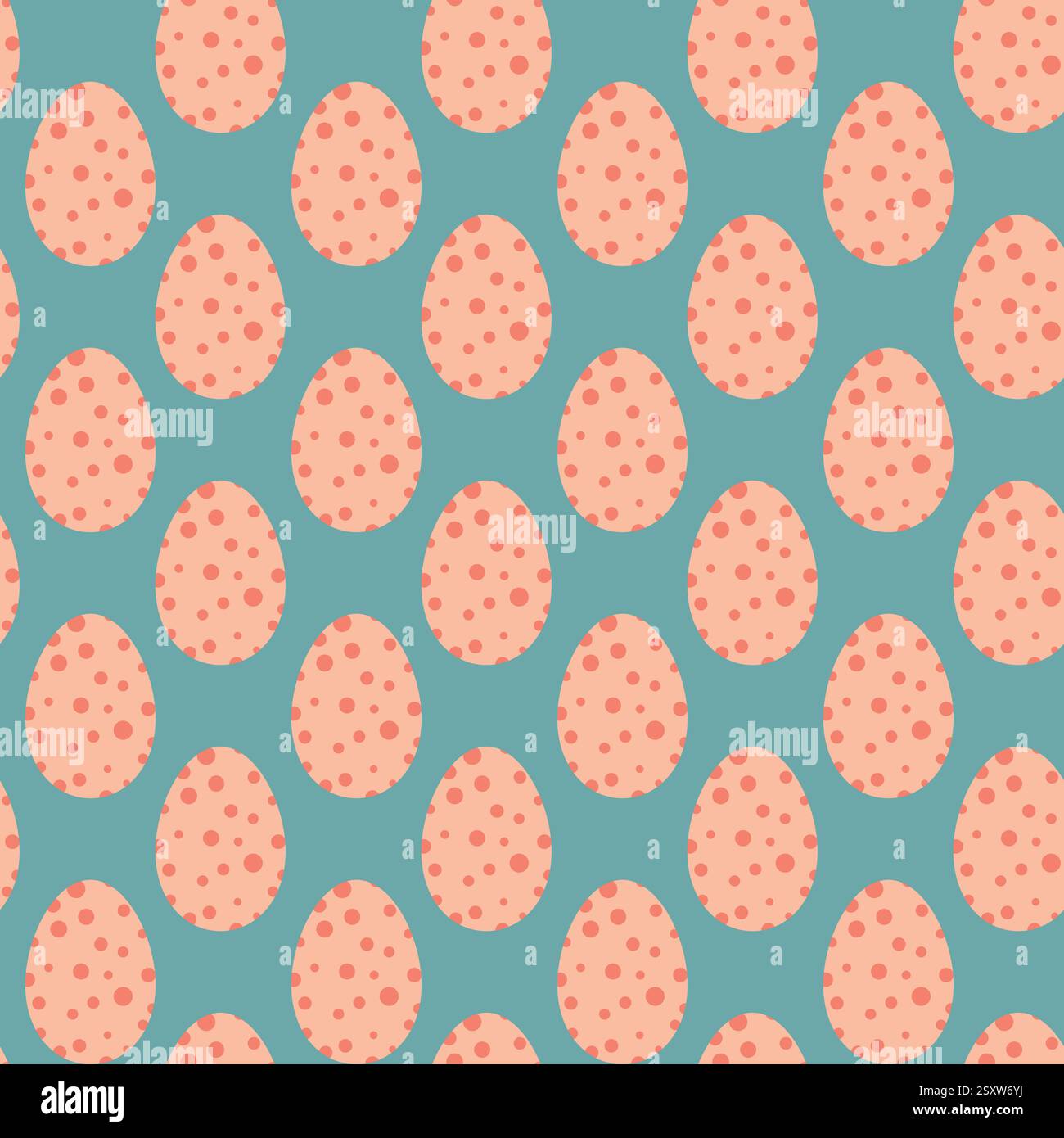 Seamless Pattern with Polka Dot Eggs on a Teal Background Stock Vector