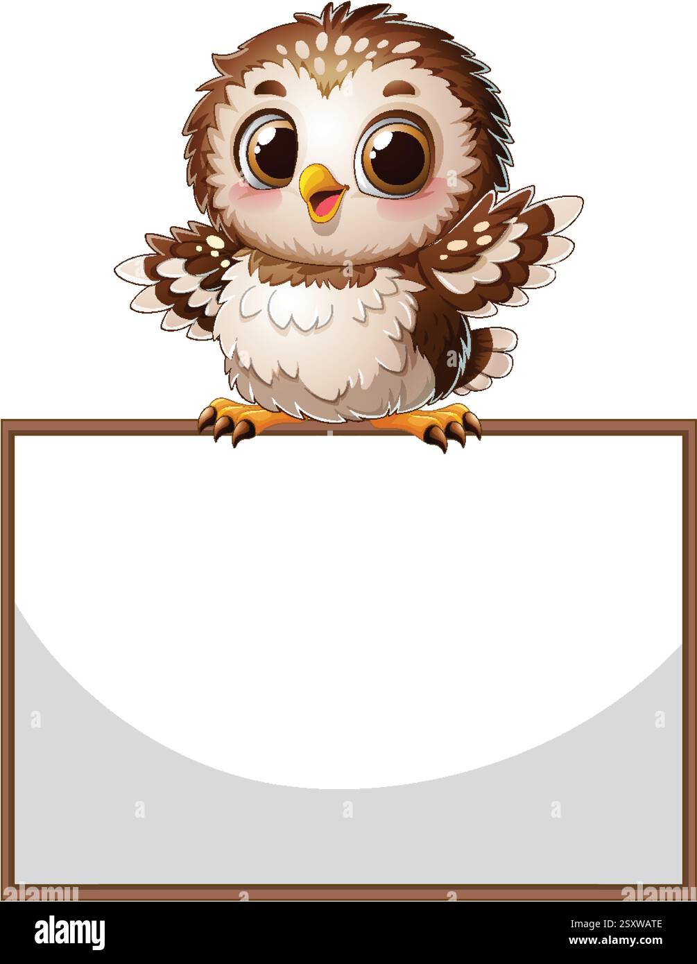 Adorable owl perched on an empty sign Stock Vector