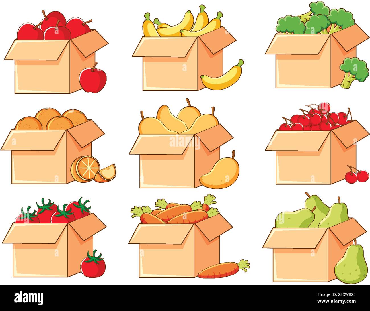 Fruits and vegetables boxes Stock Vector Images - Alamy