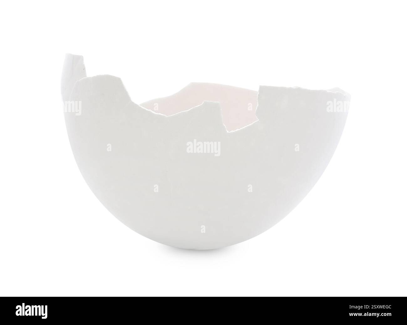 One piece of broken eggshell isolated on white Stock Photo