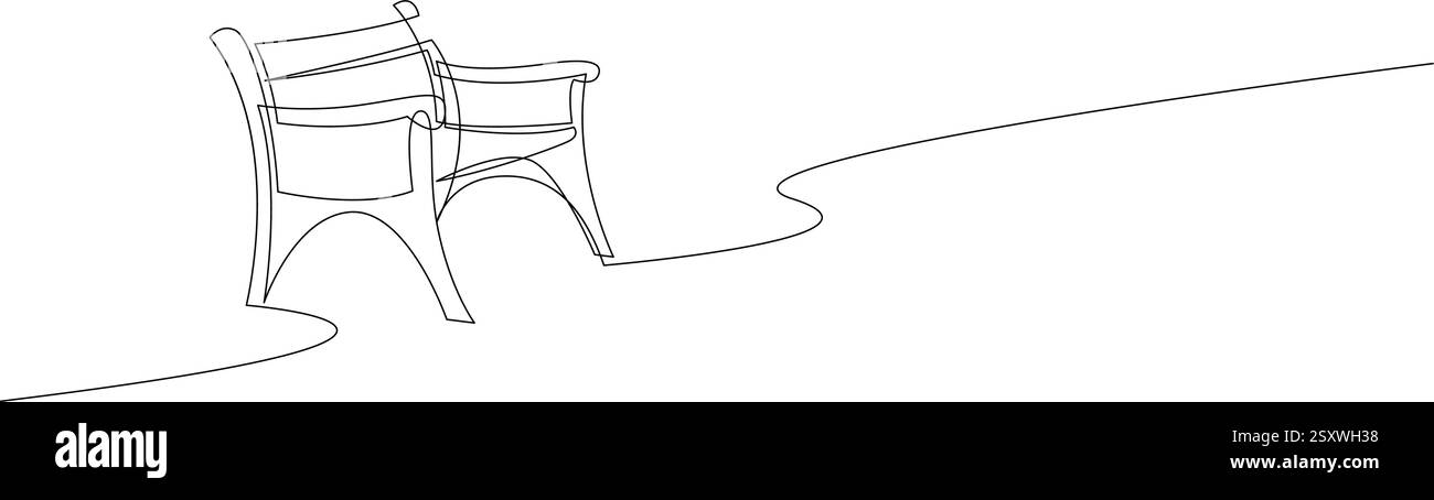 Bench Lineart Single line wooden bench. One continuous line drawing of outdoor bench ...