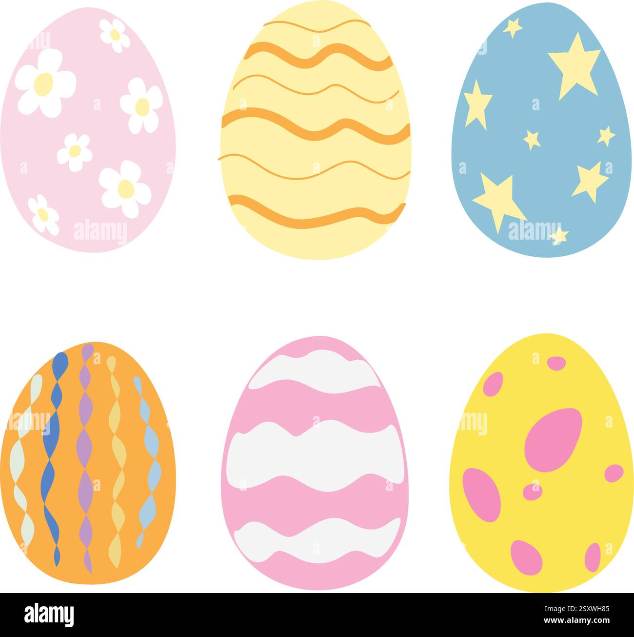 Easter egg set. Happy Easter decorating symbols. Easter eggs spring icons collection. Vector illustration Stock Vector